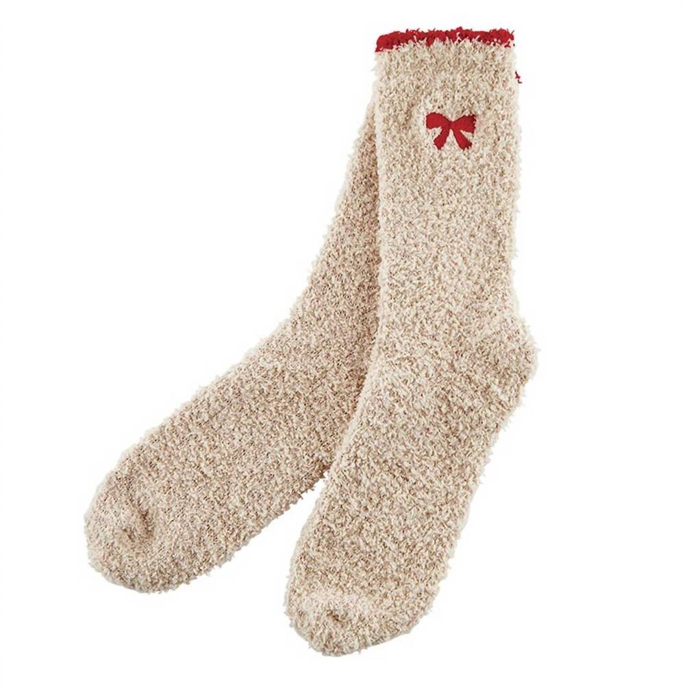 NEW BELLA SLEEP + SPA women's ornament cozy socks in blush with red bow